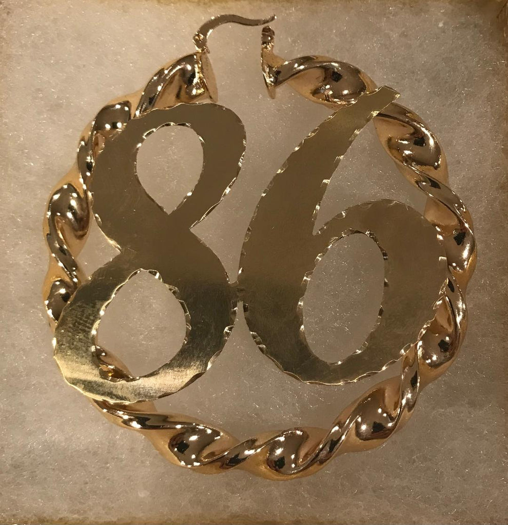 Personalized 14k Gold Overlay Any Name hoop NUMBER Earrings Twisty Jumbo Bamboo Earrings 4 inch