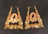Personalized 14k Gold Overlay GP Any Name Any Color Onyx Hoop Bamboo Door Knocker Earrings 3"
