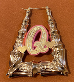 Personalized 14k Gold Overlay GP Any Name Any Color Onyx Hoop Bamboo Door Knocker Earrings 3"