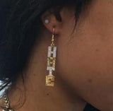 Personalized 14k Gold Overly Single Plate Any Name Dangle Earrings /Gold Plated/1