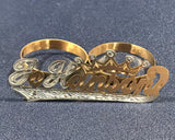 Personalized 14k Gold Plated Two Finger Single Plated Any Name Ring + Crown