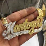 14k Gold Plate Personalized Any Name Double Plate Nameplate XL 2 1/2" Necklace with Herringbone chain
