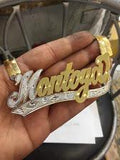 14k Gold Plate Personalized Any Name Double Plate Nameplate XL 2 1/2" Necklace with Herringbone chain