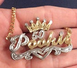 14k Gold Plate Personalized Any Name Double Plate Nameplate Necklace + Crown