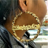 Personalized 14k Gold Overlay Any Name hoop Earrings Twisty Jumbo Bamboo Earrings 2 inch/2