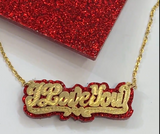 Personalized 14k Gold Overlay Double Any Name Plate Necklace Any Glitter Sparkle Color Onyx Back