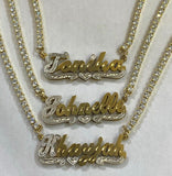 Personalized 14k Gold Overlay Double 3d  Any Name Plate Necklace / CZ Stone Chain