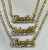 Personalized 14k Gold Overlay Double 3d  Any Name Plate Necklace / CZ Stone Chain