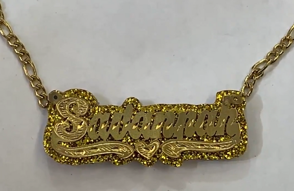 Personalized 14k Gold Overlay Double Any Name Plate Necklace