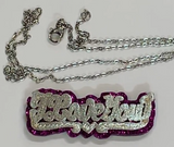 Personalized SILVER Double Any Name Plate Necklace Any Glitter Sparkle Color Onyx Back