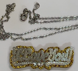 Personalized SILVER Double Any Name Plate Necklace Any Glitter Sparkle Color Onyx Back