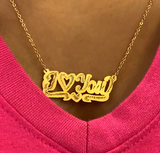 14k Gold Plate Personalized "ILoveYou" Single Plate Nameplate Necklace (comes with the Chain ).