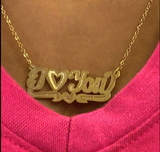 14k Gold Plate Personalized "ILoveYou" Single Plate Nameplate Necklace (comes with the Chain ).