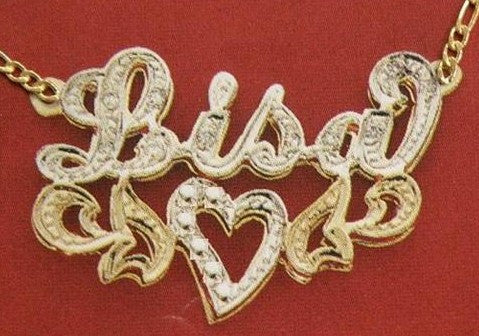 Personalized Gold Overlay Double 3d Any Name Plate Necklace Free Chain /a10