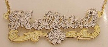 Personalized Gold Overlay Double 3d Any Name Plate Necklace Free Chain /a16