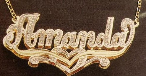Personalized Gold Overlay Double 3d Any Name Plate Necklace Free Chain /a16