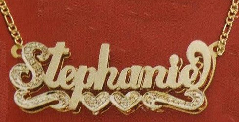 Personalized Gold Overlay Double 3d Any Name Plate Necklace Free Chain /a16