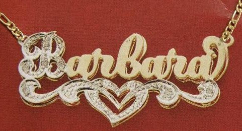 Personalized Gold Overlay Double 3d Any Name Plate Necklace Free Chain /a23