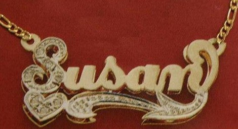 Personalized Gold Overlay Double 3d Any Name Plate Necklace Free Chain /a23