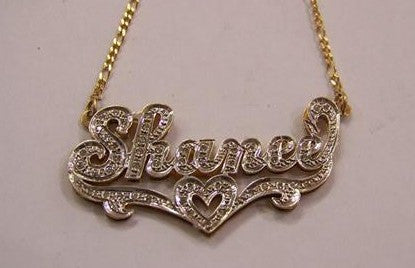 Personalized Gold Overlay Double 3d Any Name Plate Necklace Free Chain /a23