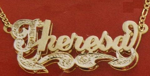 Personalized Gold Overlay Double 3d Any Name Plate Necklace Free Chain /a27