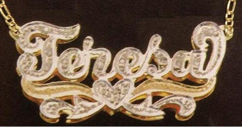 Personalized Gold Overlay Double 3d Any Name Plate Necklace Free Chain /a27