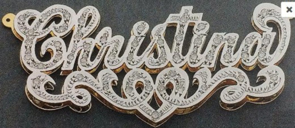 Personalized Gold Overlay Double 3d  Any Name Plate Necklace Free Chain /a4