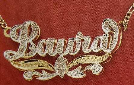 Personalized Gold Overlay Double 3d Any Name Plate Necklace Free Chain /a3