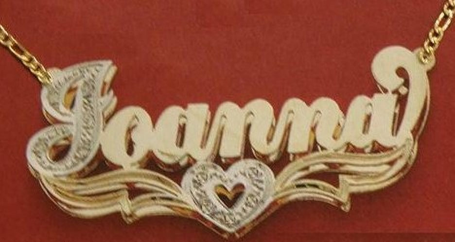 Personalized Gold Overlay Double 3d  Any Name Plate Necklace Free Chain /a4