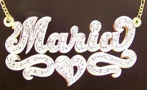 Personalized Gold Overlay Double 3d  Any Name Plate Necklace Free Chain /a4