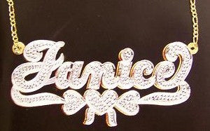 Personalized Gold Overlay Double 3d  Any Name Plate Necklace Free Chain /a4