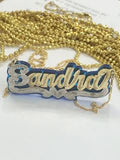 Personalized 14k Gold Overlay Double Any Name Plate Necklace Any Color Onyx Back