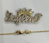 14k Gold Plate Personalized Any Name Double Plate Nameplate Necklace with chain and crown