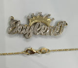 14k Gold Plate Personalized Any Name Double Plate Nameplate Necklace with chain and crown