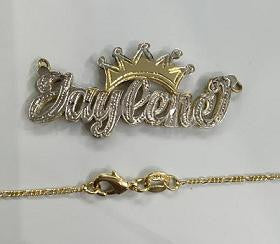 14k Gold Plate Personalized Any Name Double Plate Nameplate Necklace with chain and crown