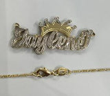 14k Gold Plate Personalized Any Name Double Plate Nameplate Necklace with chain and crown