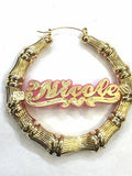 Personalized 14k Gold Overlay GP Any Color Onyx Any Name Hoop Bamboo Earrings 1 1/2 inch