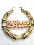 Personalized 14k Gold Overlay GP Any Color Onyx Any Name Hoop  Bamboo Earrings 2 inch