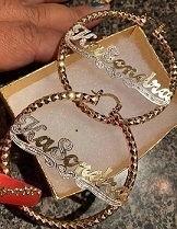 Personalized 14k Gold Overlay Any Name hoop Earrings 2 1/4 inch