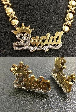 Two Tone Personalized Custom Gold Plated Double Layer XOXO Chain Name Necklace And Xoxo Bamboo Name Earrings Set