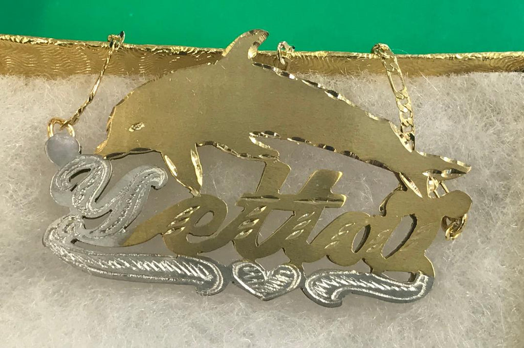 Personalized 14k Gold Plate Any Name 3D Necklace "Dolphin"