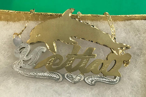 Personalized 14k Gold Plate Any Name 3D Necklace "Dolphin"