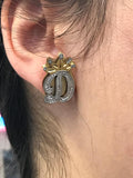 Personalized 14k Gold Plate Any Initial Double Plated STUD Earrings with Crown