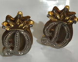 Personalized 14k Gold Plate Any Initial Double Plated STUD Earrings with Crown