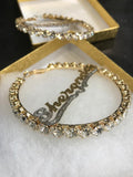 Personalized 14k Gold Overlay GP Any Name Italian CZ Stone Hoop Earrings 2 1/2 inch