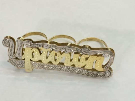 Personalized Any Name 14k Gold Plated Three Fingers Any double Name Ring/1