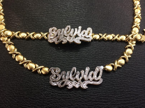 14k Gold Plate Steel X and Heart Bracelet & matching Necklace /Gift/ Hugg and Kisses