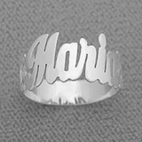 .925 Sterling Silver Personalized One Finger Any Name Ring Plain Script Letters With or Without Diamond Cut