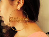 14k Gold Overlay/ Gold Plate Personalized Any Name 4 inch Hoop Earrings