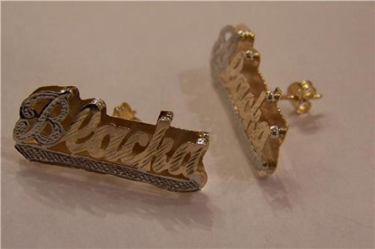 Personalized 14k Gold Plate Any Name Double Plated STUD Earrings